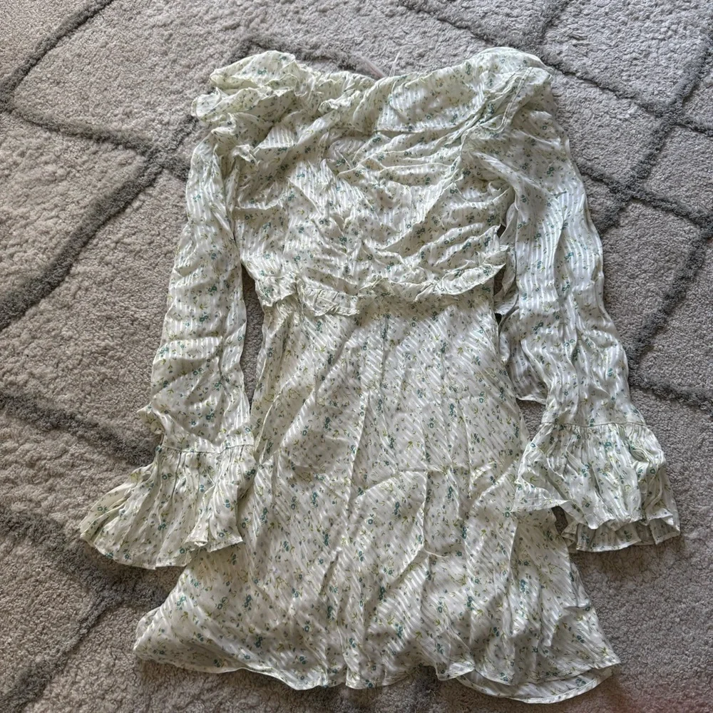 Free People Sweetest Thing Mini Dress sweet floral cream blue ruffle 8 new
